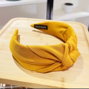 Wide Brim Knotted Head Band Brown Mustard Yellow